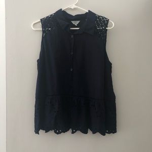 Worn once - Navy blue sleeveless blouse with lace